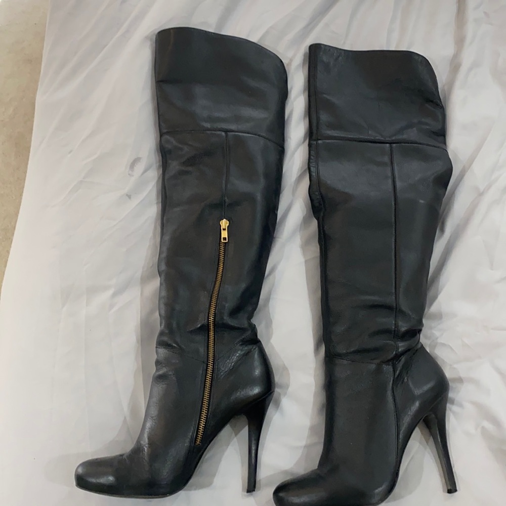 Black over the knee high heel boots